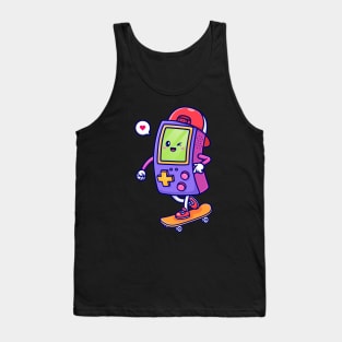 Cute Game Controller Playing Skaterboard Cartoon Tank Top